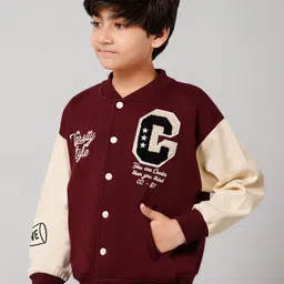 Alan Jones Boys Typography Printed Patch Work Varsity Jacket image 2