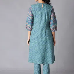 W Women Teal Ethnic Motifs Printed Anarkali Kurta image 2