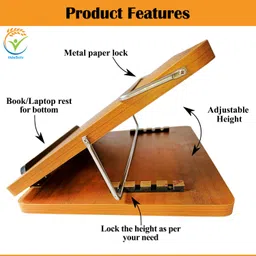 VeleSolv Solid Compartments Wooden Material Foldabel, Height Adjustable, Comfotable Writing/Sketching/Drawing Table/Laptop Stand/Table Top Wooden-Teak-Dark-Brown-15x21Inch Laptop Stand image 3