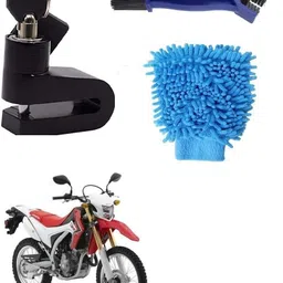 bikervalue Bike Chain Cleaner Brush With Micro Fiber Washing Hand Gloves Duster And Disc Brake Lock For CRF 250 L Combo-picture-19