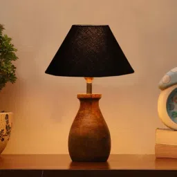 new era Black Cotton Table Lamp With Wood Base-picture-23