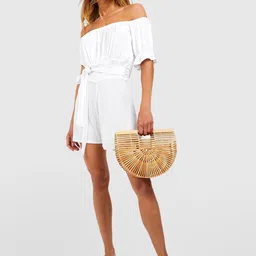 Boohoo Tie-Up Ruched Detail Off-Shoulder Jumpsuit image 2