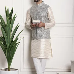 SOJANYA Ethnic Motifs Woven Design Mandarin Collar Nehru Jackets image 2