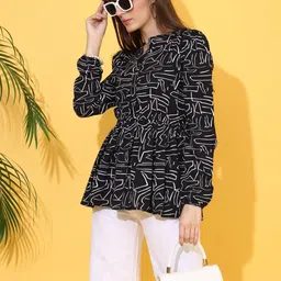 sheetal associates Casual Regular Sleeves Printed Women Black Top image 3