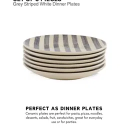 vareesha Crosswalk Grey Striped White Ceramic Dinner Plates (Set of 6) image 4
