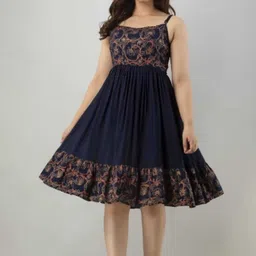 jyoti fashion Women Fit and Flare Dark Blue Knee Length Dress-picture-10