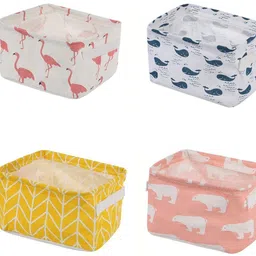 kvvtrades Cotton Foldable Storage Basket 4 Small Collapsible Canvas Containers Multi-purpose Storage Basket-picture-22