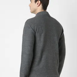 Peter England Casuals Abstract Self Design Mock Collar Acrylic Cardigan Sweater image 4