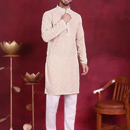 Jompers Geometric Embroidered Mandarin Collar Pure Cotton Sequined Chikankari Kurta image 4