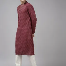 See Designs Men Maroon Thread Work Kurta with Trousers image 3