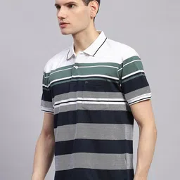 Monte Carlo Men Striped Polo Collar Pockets T-shirt image 5
