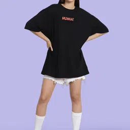 Fabflee Pack Of 2 Typography Printed Drop-Shoulder Sleeves Cotton Oversized T-shirt image 3