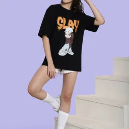 Fabflee Pack Of 2 Graphic Printed Drop-Shoulder Sleeves Oversized Cotton T-shirt image 3