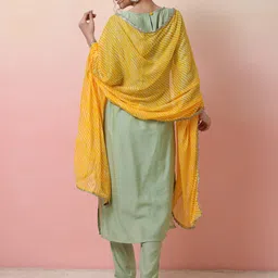 Sangria Green Floral Embroidered Chanderi Silk Straight Kurta With Trousers  & Dupatta image 2