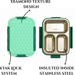 gripwell 3 Stainless Steel Lunchbox 3 Inbuilt Compartments 3 Containers Lunch Box image 4