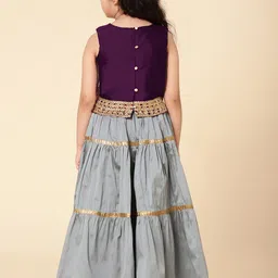 a.t.u.n. A T U N Girls Purple & Grey Embellished Ready to Wear Lehenga & Blouse With Dupatta image 3