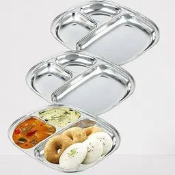 lyticx Stainless Steel 3-Section Dinner Plate | Idli, Sambhar & Meal Thali Dinner Plate image 2