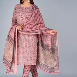 KALINI Floral Printed Pure Cotton Straight Kurta with Trousers & Dupatta image 2