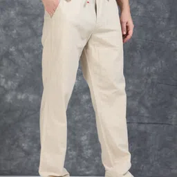 roadster Men Relaxed Cream Pure Linen Trousers image 4