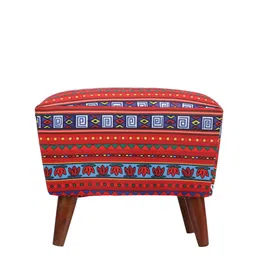 GLOBALLY INDIAN Ethnic Motif Printed Sheesham Wood & Velvet Ottoman image 2
