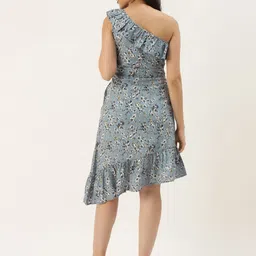 BRINNS Grey & White Floral One Shoulder A-Line Midi Dress image 2