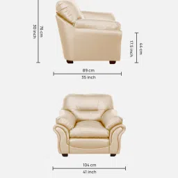 casacraft from pepperfry Adalia Leatherette 1 Seater Sofa In Cream Colour image 2