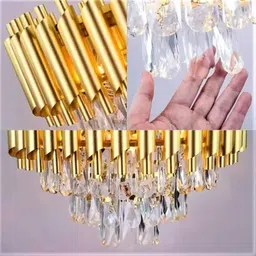 shreshtha crystal Gold polish metal 300mm chandelier hanging ceiling pendant jhoomer Chandelier Ceiling Lamp image 3