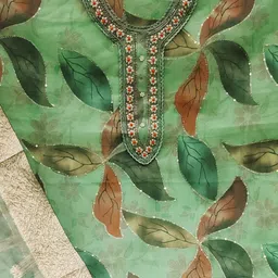 KALINI Floral Printed Beads and Stones Unstitched Dress Material image 3