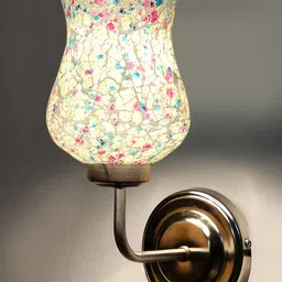 Devansh White & Blue Textured Mosaic Glass Mounted Wall Lamp Steel Base image 2