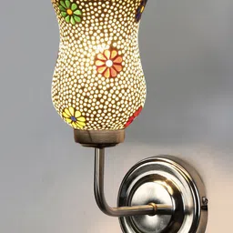 Devansh White & Yellow Textured Mosaic Glass Mounted Wall Lamp Steel Base image 5