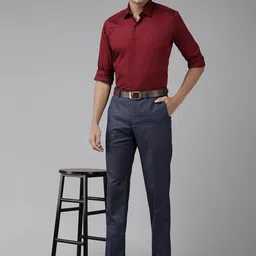 park avenue Men Slim Fit Purple Polyester Trousers image 5