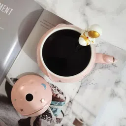 bonzeal Pink Planet Space Astronaut Coffee Cup With Lid Spoon Set Birthday Gift Item Ceramic Coffee Mug image 2