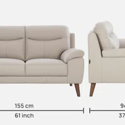 casacraft from pepperfry Alexandria Half Leather 2 seater Sofa In Ghost White Colour image 2