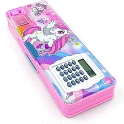 saputra Mix Girls Barbie pencil geometry calci box Dual Sharpener With Calculator Double sided Stationary Box for Girls & Boys Pencil Box (Random collation-1Pcs) Art Plastic Pencil Box image 4