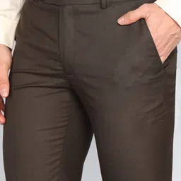 peter england Men Slim Fit Brown Polyester Trousers image 5