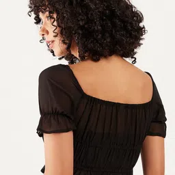 Athena Puff Sleeves Gathered Detailed Cinched Waist Crop Top image 4