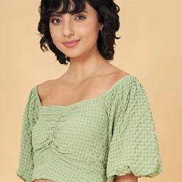 Honey by Pantaloons Striped Flared Sleeve Bardot Crop Top image 4