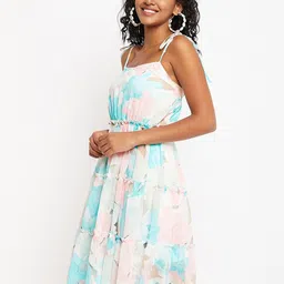 Bitterlime Floral Printed Georgette Fit & Flare Dress image 2