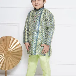 Aj DEZInES Boys Ethnic Motifs Printed Above Knee Straight Pure Cotton Kurta With Pyjama image 2