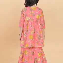 Aj DEZInES Girls Floral Printed Angrakha Gotta Patti Pure Cotton Kurta with Sharara image 3