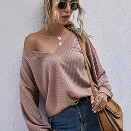 StyleCast Pink Self Design Cuffed Sleeves Top image 4