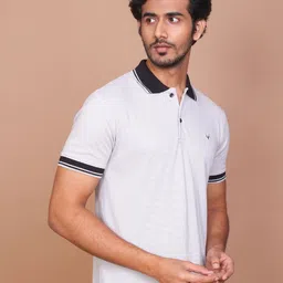 RAVINIK Men Brand Logo Polo Collar Slim Fit T-shirt image 5