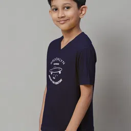 Friskers Boys Typography Printed V-Neck Slim Fit Pure Cotton T-shirt image 4