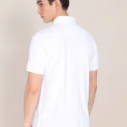 U.S. Polo Assn. Men White Solid Polo Collar Pure Cotton Slim Fit T-shirt image 4