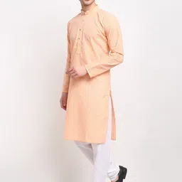 Jompers Men Orange & White Geometric Embroidered Pure Cotton Kurta With Churidar image 5
