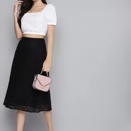 SASSAFRAS Black Lace Design A-Line Skirt image 5