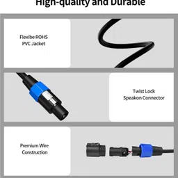mocking bird 5Meter Speakon to Speakon Cable 12 Gauge Speaker Wire Cord for Audio Amplifier Double Angled TS Patch Cable image 3