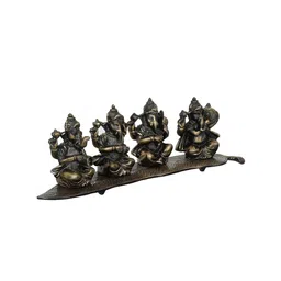 eCraftIndia Set of 4 Black Lord Ganesha on a Leaf Decorative Metal Showpiece image 5