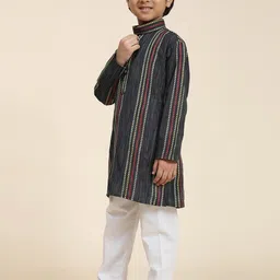 Pro-Ethic STYLE DEVELOPER Boys Striped Band Collar Straight Kurta With Pyjamas image 5