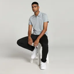 puma Men Solid Polo Neck Pure Cotton Grey T-Shirt image 5